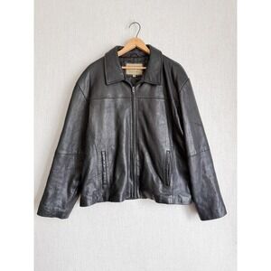 Boston Harbour Mens Black Leather Zip Up Quilted Lined Jacket XL Outdoorwear